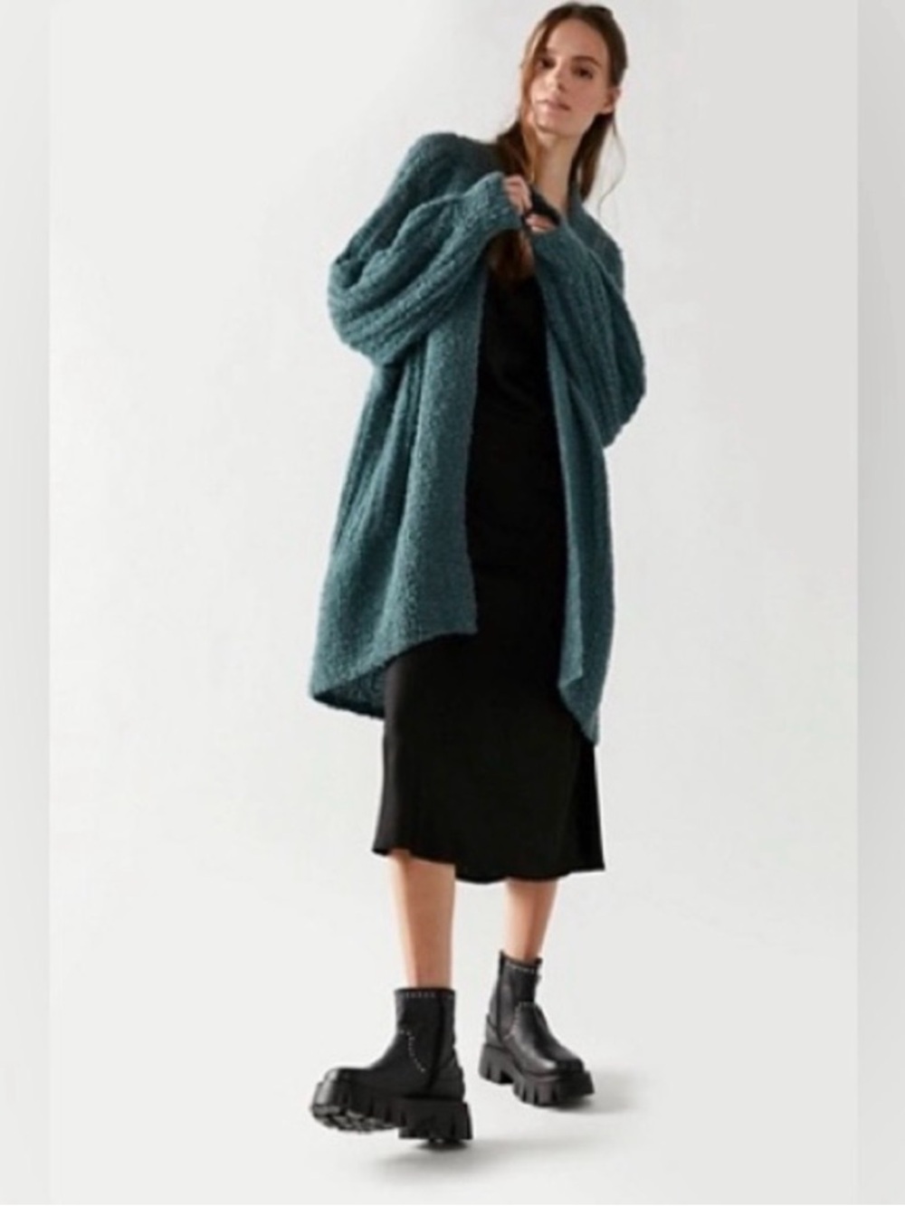 Free People Teal Open-Front Chunky Cardigan - Picture 2 of 9